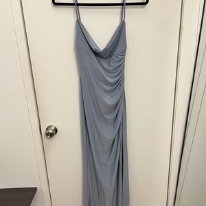 Azazie Dusty Blue Maxi Cowl Neck Dress